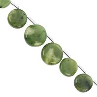 65cts Green Nephrite Jade Smooth Coin Approx 8 to 11mm,15cm Strand With Spacers