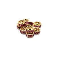 Gold Plated Spacer Beads with Pink Stones Approx 8mm, 10pcs 