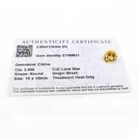 3cts Lone Star Cut Citrine 10x10mm Round  (H)
