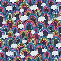 Lewis & Irene Over The Rainbow Multi Rainbows & Clouds - Black Fabric 0.5m