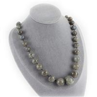 Shine; Labradorite Graduated Rounds 10-20mm, Silver Plated Base Metal 20mm Magnetic Clasp & Silk Thread