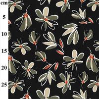 Black Floral Viscose Linen Print Ecru Fabric 0.5m