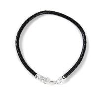 Black Leather Braided Bracelet with Sterling Silver Clasp
