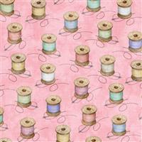 Dan Morris Just Sew Collection Spools Pink Fabric 0.5m