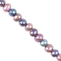 Mixed Dyed Peacock & Lilac Freshwater Cultured Potato Pearls Approx 6-7mm, 2mm Holes, 20cm Strand