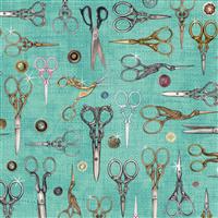 Dan Morris Just Sew Collection Scissors Turquoise Fabric 0.5m