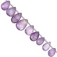 85cts Pink Amethyst Top Side Drill Graduated Faceted Pear Approx 9.5x7 to 19x12mm, 20cm Strand with Spacers 