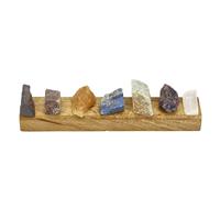 GEM COLLECTORS! 7 Chakra Gemstones Approx 1.5-2Inches On Mango Wood Display (Selenite, Amethyst, Amazonite, Lapis, Citrine, Garnet, Haematite)