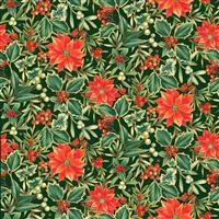 Makower Christmas Festive Foliage Poinsettia Green Fabric 0.5m 