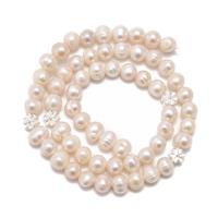 White Freshwater Cultured Potato Pearls Approx 6-7mm With 925 Sterling Silver Flower Spacer Beads (4pcs), 38cm Strand 