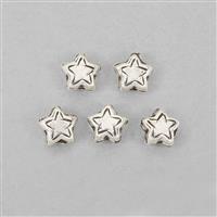 925 Sterling Silver Star Shaped Spacer Beads, Approx 7mm (Pack of 5)
