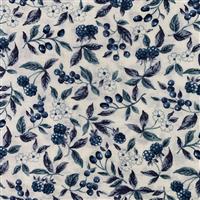Country Floral Blue Berries on White Fabric 0.5m Exclusive