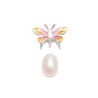 925 Sterling Silver Butterfly Pendant With Freshwater Cultured Pearl & White Topaz