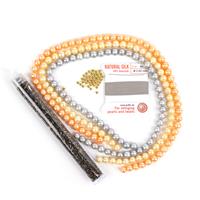 Bright Pearls; 3 x Coloured Freshwater Cultured Pearls, Copper Bugle Beads, Gold Spacer Beads & Grey Thread