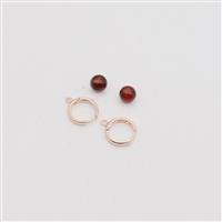 Baltic Cherry Amber Approx. 8mm Half Drilled with Rose Gold Plated Sterling Silver Hoop Earrings and Peg (1pair)