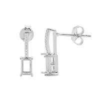 925 Sterling Silver Octagon Earrings Mount (To fit 6x4mm gemstone) Inc. 0.08cts White Zircon Brilliant Cut Round 0.90mm - 1 Pair
