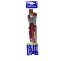Set of 3 Flat Brush Plaid Wood Paint Brushes,  1/2 inch, 3/4 inch & 1 inch flat wash brushes
