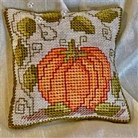 Cross Stitch Guild Pumpkin Pincushion on Linen