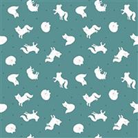 Lewis & Irene Small Things Polar Animals Artic Fox on Teal Fabric 0.5m