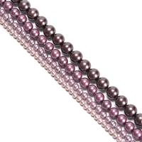 4 x 38cm Strand Shades Of Purples Shell Pearl Bundle  (3mm Lilac, 4mm Lilac/Purple, 6mm Purple, 8mm Peacock)