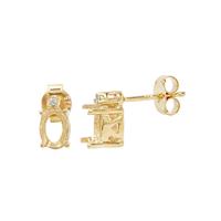Gold Plated 925 Sterling Silver Oval Earring Mount (To fit 7x5mm Gemstone) Inc. 0.03cts White Zircon Brilliant Cut Round 1.25mm- 1pair