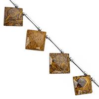 65cts Mariam Jasper Faceted Square Approx 15 to 19mm, 16cm Strand With Spacers