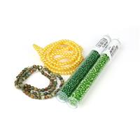 Slimer; Rhyolite Faceted Rounds, Gold 4mm Glass Pearls with Seed Beads 11/0 & 8/0