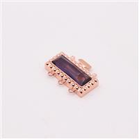 Rose Gold Base Metal with Violet Glass Centre Box Clasp, 30mm x 8mm