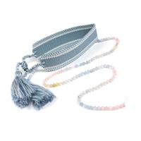 Sherbet; Sky Blue Braided Tassel Bracelet & Beryl Faceted Round