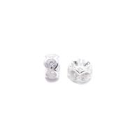 925 Sterling Silver Spacer Beads with Cubic Zirconia Rondelles Approx 6x4mm (2pcs)