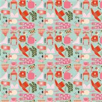 Poppie Cotton Snuggle Up Buttercup Favourite Things on Mint Fabric 0.5m Sewing Street exclusive