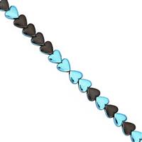 85cts Blue & Black Color Hematite Smooth Heart Approx 6mm, 30cm Strand 
