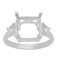 925 Sterling Silver Ring Mount With Topaz Triangle Side Detail (To Fit 10mm Asscher Cut Gemstone)