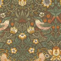 Moda Best Of Morris Reproduction Antique William Morris Strawberry Thief Floral Birds Damask Vine Nature on Brown Fabric 0.5m