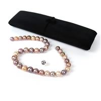 Papaya/Purple Natural Colour Nucleated Freshwater Pearls & 925 Silver Magnetic Clasp In Box