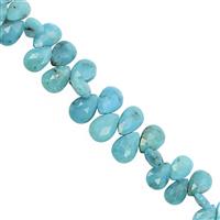 38cts Arizona Turquoise Top Side Drill Faceted Pear Approx 6.5x4 to 10.5x7.5mm, 13cm Strand