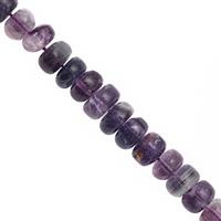 105cts Blue John Fluorite Smooth Roundelles Approx 5x3 to 9x4mm, 19cm Strand With Spacers