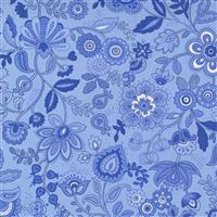 Moda Summer Breeze Folkloric Blue & Yellow Floral Paisley Vine on Breeze Sky Fabric 0.5m