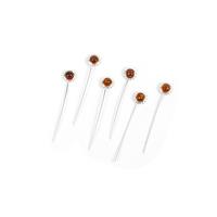 Baltic Cognac Amber Sterling Silver Beaded Headpins, Approx. 32mm (6pcs)