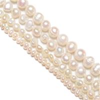 4 x 38cm Strands Freshwater Cultured Pearls (Potato 8-9mm, Potato 3.5-4mm, Nugget 5-6mm, 7-8mm)