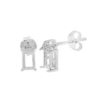 925 Sterling Silver Octagon Earrings Mount (To fit 6x4mm gemstone) Inc. 0.08cts White Zircon Brilliant Cut Round 1.30mm - 1 Pair
