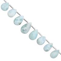 75cts Larimar Top Side Drill Graduated Smooth Pear Approx 8x6 to 16x10mm, 20cm Strand with Spacers