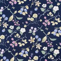 Country Floral Purple Multi Berries on Blue Fabric 0.5m Exclusive