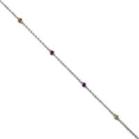 925 Sterling Silver & Multi Gemstone Bracelet With Extender Chain (0.48cts Red Garnet, Changbai Peridot, Amethyst, Rio Golden Citrine)