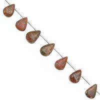 85cts Unakite Top Side Drill Smooth Pear Approx 13x8 to 16x10.5mm, 21cm Strand with Spacers