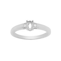 925 Sterling Silver Oval Ring Mount (To fit 5x3mm gemstones) Inc. 0.03cts White Zircon Brilliant Cut Round 1.25mm - 1pcs