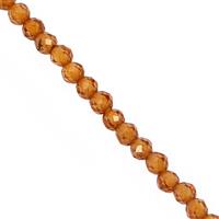 8cts Hessonite Garnet Micro Faceted Round Approx 2mm, 31cm Strand