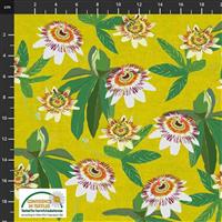 Garden Passion Flowers on Mustard Fabric 0.5m