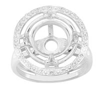 925 Sterling Silver Double Halo Ring Mount With Zircon Pave (To Fit 10x10mm Round Gemstone)
