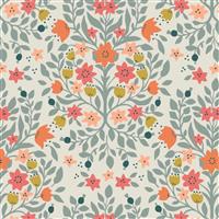Lewis & Irene Folk Floral Damask Cream Fabric 0.5m